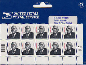 Claude Pepper Stamp Block of 10 Scott 3426 In USPS wrapper
