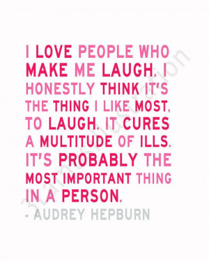 Audrey Hepburn Quote Print I Love to Laugh Light & Raspberry Pink 8 x ...