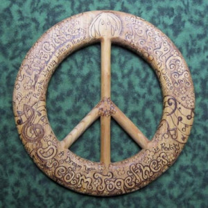 John Lennon Peace Quotes-Wood Burned Peace Sign-Song Lyrics