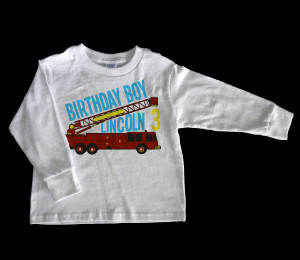 Long Sleeve Fire Truck Birthday Boy Personalized Shirt Custom Kids