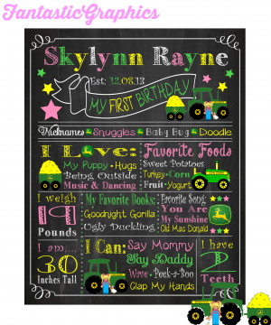 John Deere Deer Country Girl 1st Birthday Party Chalkboard Keepsake ...