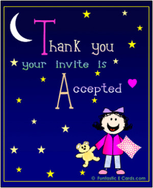 Your sleepover invite is accepted message with happy girl against ...