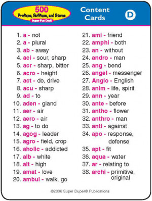 500 Prefixes, Suffixes, and Stems Super Fun Deck ®