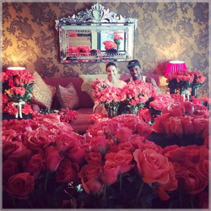 ... pink roses sent to her suite at Hollywood’s Redbury Hotel on Friday