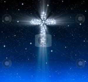 Christian cross in stars stock photo, Great glowing christian cross in ...