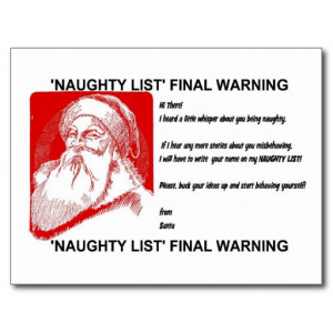 Santa - Naughty List - Final Warning! Post Card