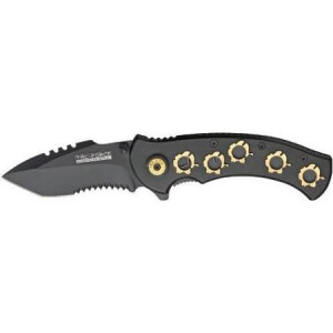 Tac Force Knives 541GD Part Serrated Bullet Hole A/O Linerlock Knife ...