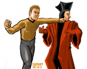 Captain Kirk punches Q; drawing