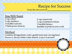 Recipe for Success First Day of School Activity. Complete download ...