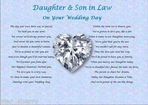 Details about DAUGHTER & SON IN LAW- Wedding Day (Poem gift)