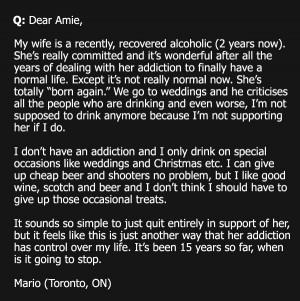 Ask Amie – Her “Born Again” alcoholic recovery is driving me to ...