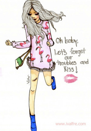 ... forget, hair, heels, kiss, love, pink, quote, sweet, troubles, valfre