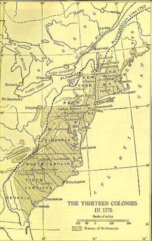 Enlargement: Map of the 13 Colonies