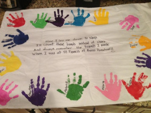 ... with hand prints of classmates - should do this for a retirement gift