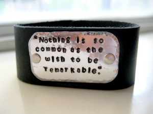 Black Leather Bracelet Cuff With Quote- MTO