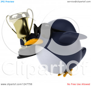 Clipart of a 3d Penguin Wearing Sunglasses Flying with a Trophy Cup 2 ...