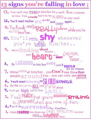 13 Signs You're Falling In Love. (: