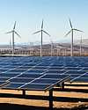 ... of renewable energy sources showing solar panels among wind turbines