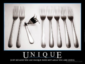 Picture of a twisted and mangled fork. Caption: Just because you are ...