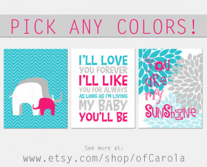 ll Love You Forever You Are My Sunshine Elephants Wall Art Print Set ...