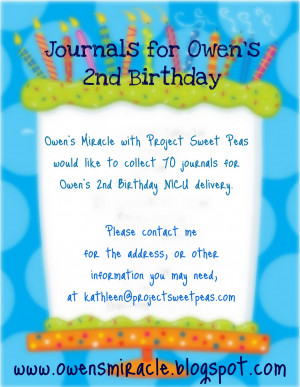 Journals for Owen's 2nd Birthday NICU delivery