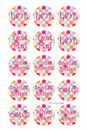 Polka dot Sayings Bottle Cap Graphics 1 Inch Circle Stickers Collage