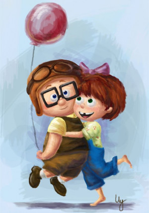 sketch and photoshop rendering of young carl and ellie from up