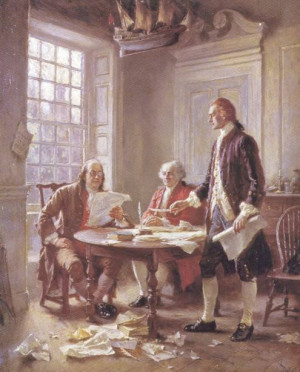 Thomas Jefferson writing the Declaration of Independence