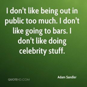 Adam Sandler - I don't like being out in public too much. I don't like ...
