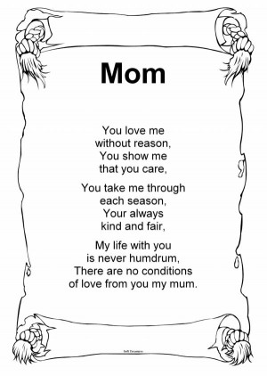 May 7, 2012 Poems for Mom . Mother's Day is coming up soon and I was ...
