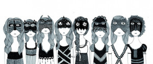 art, drawing, fashion, girls, mask, quote