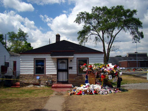 Jackson's childhood home in Gary, Indiana, showing floral tributes ...