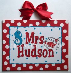 Cute teacher gift idea! $39 -- Big Red White Polka Dots Seuss Custom ...