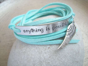 Quote Wrap Bracelet, Your Quote Bracelet, Angel wing charm, Positive ...