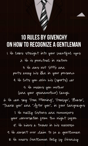 10 rules by Givenchy on how to recognise a gentleman
