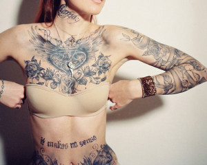 quote belly inked tattoo heart ink rose neck sleeve wing chest vine