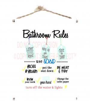 Canvas Banner Bathroom Rules cute kids with Wood dowel rods included ...