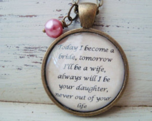 quote pendant,mother of the bride gift, gift for mom on your wedding ...