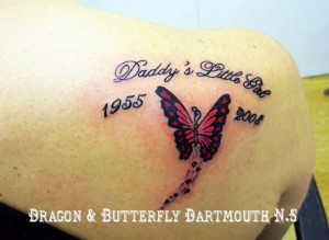 Butterfly and Lettering Memorial Tattoo.By Dragon and Butterfly 434 ...