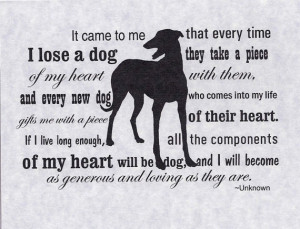 Dog Death Sympathy Greyhound dog sympathy card with envelope - heart ...