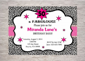 50 And Fabulous Any Age Adult Birthday Party Invitation Leopard Print