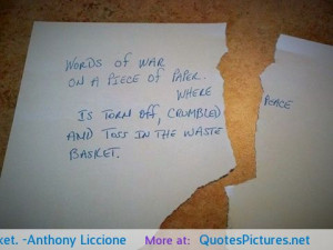 Words of war, on a piece of paper. Where peace is torn off, crumbled ...