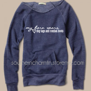 Solider my hero wears dog tags and combat boots slouchy sweater