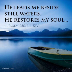 Psalm 23:2,3 He leads me beside still waters. He restores my soul
