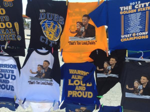 Riley Curry featured on bootleg T-shirts in Oakland