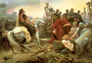 Vercingétorix jette ses armes devant César, tableau de L.Royer (1888 ...