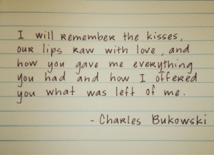 quotes | charles bukowski quotes quote love i love you kiss lips ...