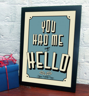 You Had Me at Hello..., personalised movie quote art print in the ...