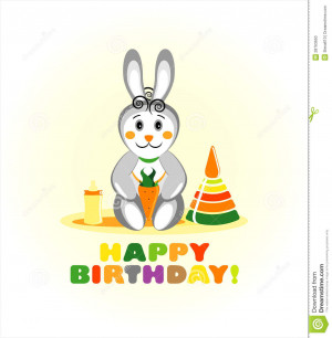 Tarjeta del feliz cumpleaños con el conejo gris.