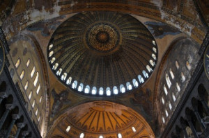 The biggest dome of Hagia Sophia has caligraphy of Quranic verses